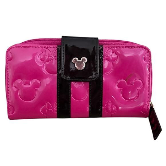 Disney Loungefly Pink Minnie Loves Mickey Embossed Zip Wallet Excellent - Picture 1 of 5